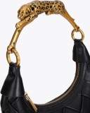 Woven Bag with metallic Leopard Handle.