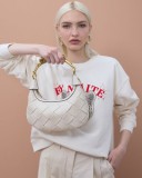 Woven Bag with metallic Leopard Handle.