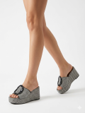 Platform sandals, δέρμα με raffia