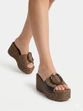 Platform sandals, δέρμα με raffia