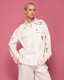 Οversized λευκό πουκάμισο/jacket με  πολύχρωμα κεντημένα patches