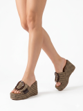Platform sandals, δέρμα με raffia