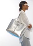 Metallic silver shopper bag