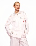 Οversized λευκό πουκάμισο/jacket με  πολύχρωμα κεντημένα patches