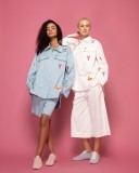 Οversized λευκό πουκάμισο/jacket με  πολύχρωμα κεντημένα patches