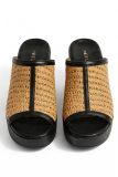 Platform sandals, δέρμα με raffia