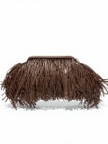 Πλεκτό Clutch από ψάθα (Raffia Style)  καλυμμένο με μακριά κρόσσια μπροστά στην ίδια απόχρωση.