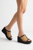 Platform sandals, δέρμα με raffia