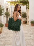 Ψάθινη τσάντα tote με πλούσια κρόσσια (Raffia Style)