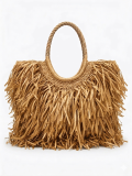 Ψάθινη τσάντα tote με πλούσια κρόσσια (Raffia Style)