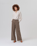 High-Waisted Wide Leg Checked Trousers