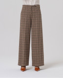 High-Waisted Wide Leg Checked Trousers