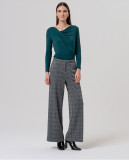 High-Waisted Wide Leg Checked Trousers
