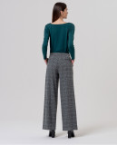 High-Waisted Wide Leg Checked Trousers