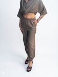 Pants 95% cotton 5% elastane.  For a complete look, pair them with the top from the same collection.