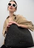 Raffia handbag with metallic handle.