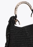 Raffia handbag with metallic handle.