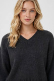 Oversized knit sweater in charcoal color with deep V-neckline