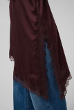 Satin Top with Lace & Asymmetrical Hem - Bordeaux