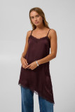 Satin Top with Lace & Asymmetrical Hem - Bordeaux
