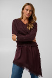 Satin Top with Lace & Asymmetrical Hem - Bordeaux