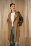 Trench coat with eco-leather sleeves