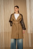 Trench coat with eco-leather sleeves