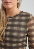 Mesh Long Sleeve Top - brown Check
