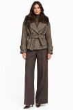 Cropped Tweed Jacket with Faux Fur Collar and Belt