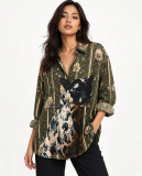 Oversized πουκάμισο  με Floral Ρίγα & Panther Print