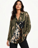 Oversized πουκάμισο  με Floral Ρίγα & Panther Print