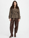 Cropped Tweed Jacket with Faux Fur Collar and Belt