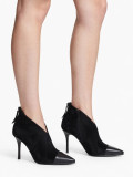 Stiletto Ankle Boot - Black Suede with Leather Toe Cap