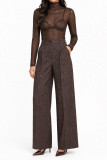Brown Tweed Wide-Leg Pants
