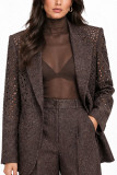 Καφέ Tweed σακάκι Blazer στολισμένο με λαμπερές λεπτομέρειες