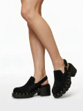 Genuine suede  Clogs - Black