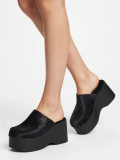 Platform Clogs - black  pony skin