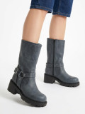 Biker Leather Boots - Grey