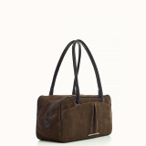 Brown suede bag with top handles