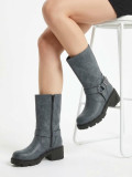 Biker Leather Boots - Grey