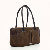 Brown suede bag with top handles