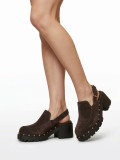 Genuine suede  Clogs -  dark brown / chocolate