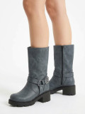 Biker Leather Boots - Grey