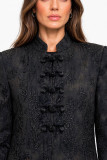 Embroidered Jacquard Long Coat with Frog Closures