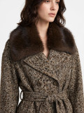 Cropped Tweed Jacket with Faux Fur Collar and Belt
