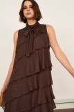 Sleeveless Lurex Ruffled Dress With Neck Tie