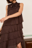 Sleeveless Lurex Ruffled Dress With Neck Tie