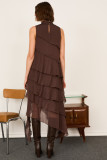 Sleeveless Lurex Ruffled Dress With Neck Tie