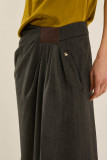 Draped Palazzo Wrap Pants with Leather Patch